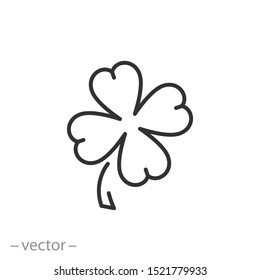 clover with four leaf icon, thin line web symbol on white background - editable stroke vector illustration eps 10