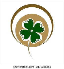 Clover Four Leaf Icon, Four Leaf Clover Vector Art Illustration