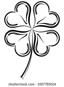 Clover Four Leaf Shamrock Calligraphic Vector Art Illustration