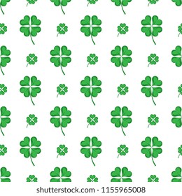 Clover Four Leaf Shamrock Seamless Pattern Vector Art Illustration