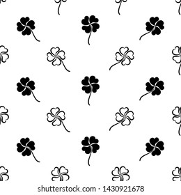 Clover Four Leaf Shamrock Seamless Pattern Vector Art Illustration