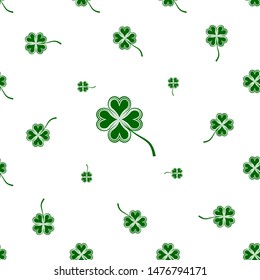 Clover Four Leaf Shamrock Seamless Pattern Vector Art Illustration