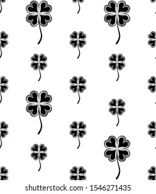 Clover Four Leaf Shamrock Seamless Pattern Vector Art Illustration