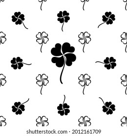 Clover Four Leaf Shamrock Seamless Pattern Vector Art Illustration