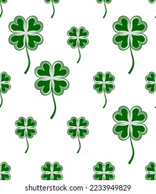 Clover Four Leaf Shamrock Seamless Pattern Vector Art Illustration
