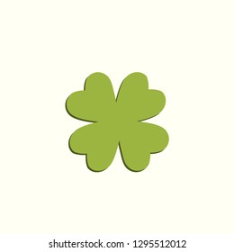 Clover four leaf symbol. Green leaf. Symbol of St. Patrick's Day. Green clover leaf with flat shadow.
