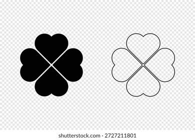Klee vier Blatt Vektor Shamrock Symbol. St Patrick Glück Klee gutes irisches grünes Herz flachen Shamrock isoliertes Symbol. Vier Blatt Klee einfache Icon Set Vektor. Klee mit vier Blättern Klee Silhouette