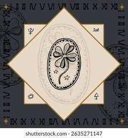 clover four leaves alchemical symbol design engraving vector illustration in vintage old medieval style