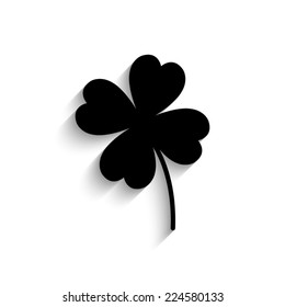 Clover with four leaves - black vector icon with shadow