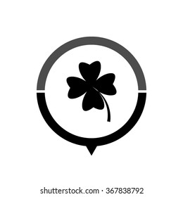 Clover with four leaves - black vector icon; map pointer;  message bubble