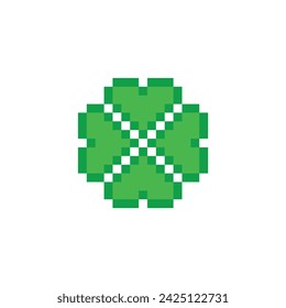 Clover with four leaves  icon 8 bit, pixel art  Clover icon  for game  logo.