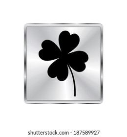 Clover with four leaves  Icon- vector brushed metal button
