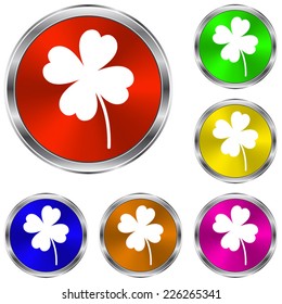 Clover with four leaves  icon - vector glossy colourful buttons