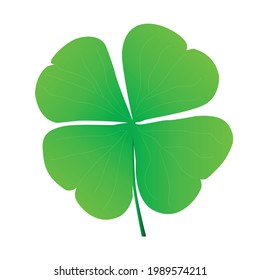 Clover with four leaves isolated on white background. St. Patrick s Day, lucky Concept. Stock vector illustration in realistic cartoon style.