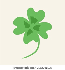 Clover with four leaves isolated on white background. St. Patrick s Day, lucky Concept. Stock vector illustration in realistic cartoon style