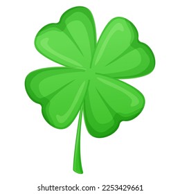 Clover with four leaves isolated on white background. St. Patrick s Day, luck, fortune concept. Stock vector illustration in realistic cartoon style.
