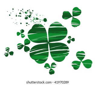 clover with four leaves, painted with green paint on a white background.