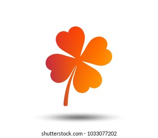 Clover with four leaves sign icon. Saint Patrick symbol. Blurred gradient design element. Vivid graphic flat icon. Vector