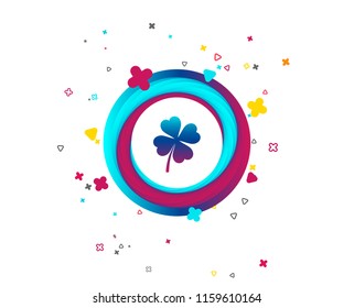 Clover with four leaves sign icon. Saint Patrick symbol. Colorful button with icon. Geometric elements. Vector