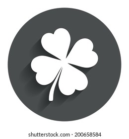 Clover with four leaves sign icon. Saint Patrick symbol. Circle flat button with shadow. Modern UI website navigation. Vector