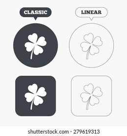 Clover with four leaves sign icon. Saint Patrick symbol. Classic and line web buttons. Circles and squares. Vector