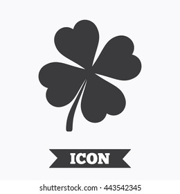 Clover with four leaves sign icon. Saint Patrick symbol. Graphic design element. Flat clover symbol on white background. Vector