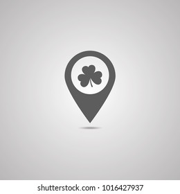 Clover with four leaves - vector icon; black map pointer