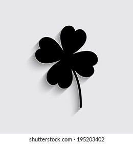 Clover with four leaves -  vector Icon with shadow on a grey background