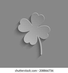 Clover with four leaves -  vector Icon with shadow on a grey background