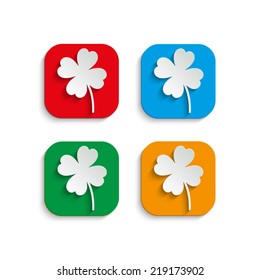 Clover with four leaves -  vector Icon with shadow 