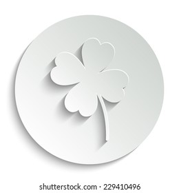 Clover with four leaves  - vector icon with shadow on a round button