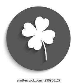 Clover with four leaves - vector icon with shadow on a round grey button