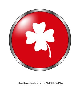 Clover with four leaves - vector icon on the  red button