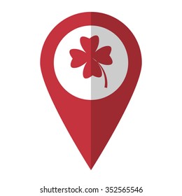 Clover with four leaves - vector icon; red  map pointer