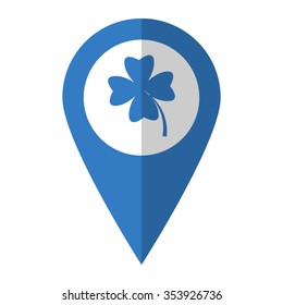 Clover with four leaves - vector icon; blue map  pointer