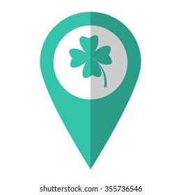 Clover with four leaves - vector icon;  green map pointer