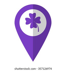 Clover with four leaves - vector icon;  violet map pointer