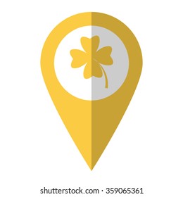 Clover with four leaves - vector icon;  yellow map pointer