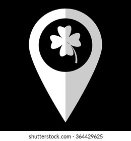 Clover with four leaves - white vector icon;  map pointer