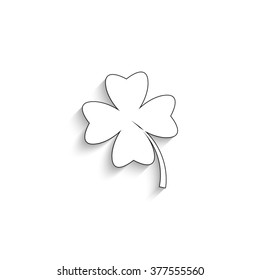 Clover with four leaves - white vector icon  with shadow