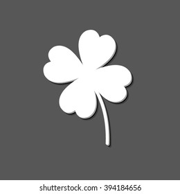 Clover with four leaves - white vector  icon  with shadow