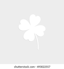 Clover with four leaves - white vector  icon with shadow