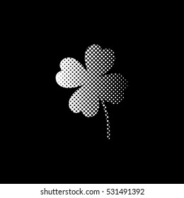 Clover with four leaves - white vector icon ; halftone illustration