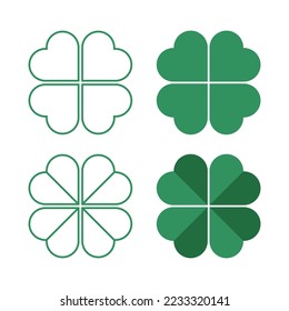 Clover with four petals graphic icons set. Clover signs isolated on white background. Vector illustration