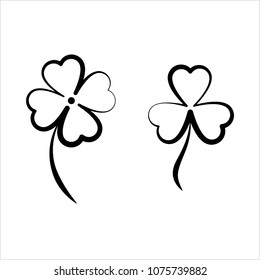 Clover With Four And Three Leaves Design Vector Art Illustration