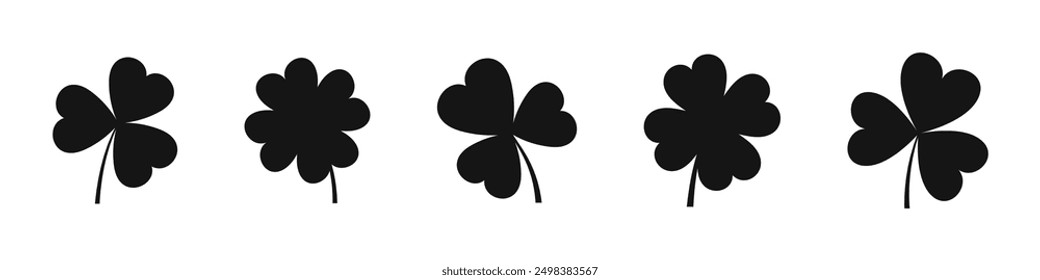 Clover four and three leaves vector set. Lucky plant silhouette icons.