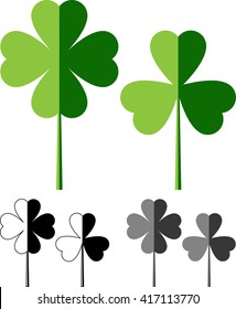 Clover with Four and Three Leaves Vector Illustration
