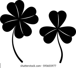 Clover with Four and Three Leaves Vector Illustration