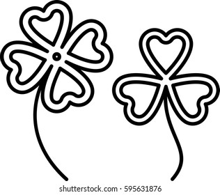 Clover with Four and Three Leaves Vector Illustration