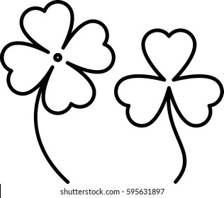 Clover with Four and Three Leaves Vector Illustration